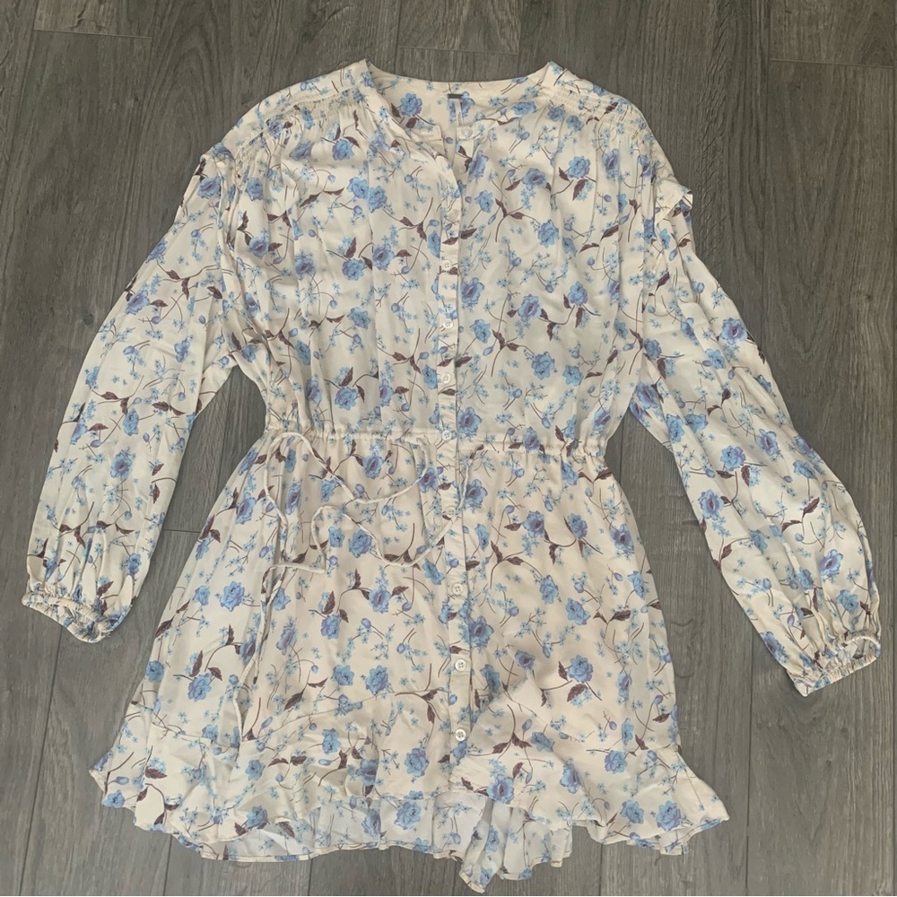 Free People mini fields dress, floral femme flowy high low dress